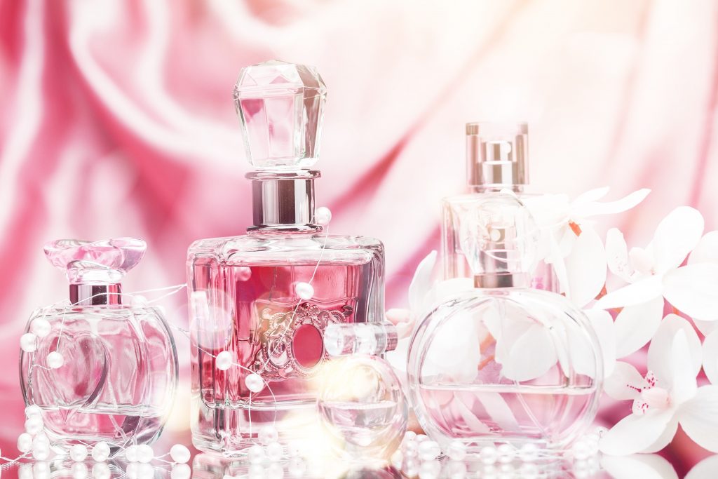 Glass Perfume Bottles with Flowers and Pearls